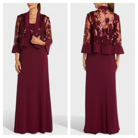 NWT R & M Richards 2-Piece Long Dress Sequin Mesh Lace Jacket 6 Wedding Holiday - Picture 1 of 16